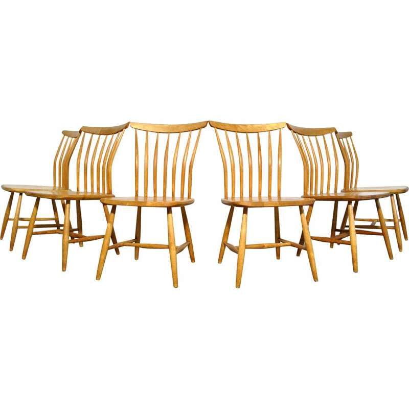 Lot de 4 chaises vintage en bois de bouleau par Akerblom & Eklof pour Akerblom Stolen Suède 1954