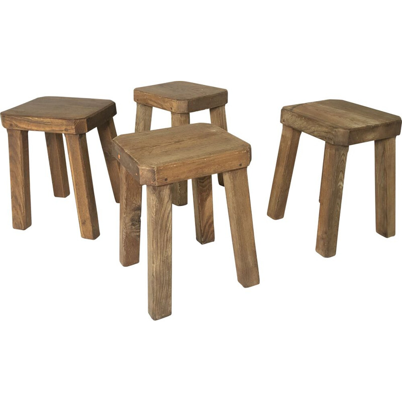 Set of 4 stools vintage brutalist 1950s