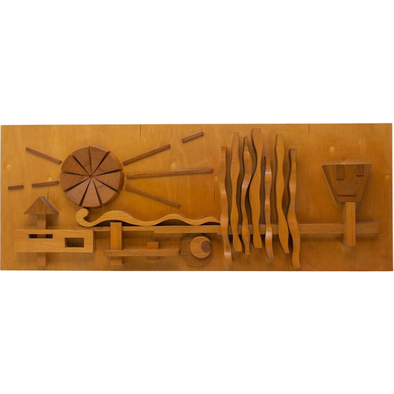 Vintage Wooden wall sculpture Eastern bloc 1970s