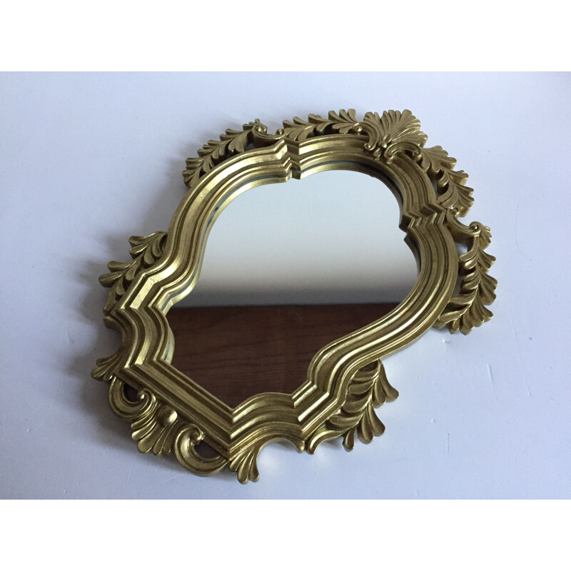 Miroir vintage Rocaille en resine dorée