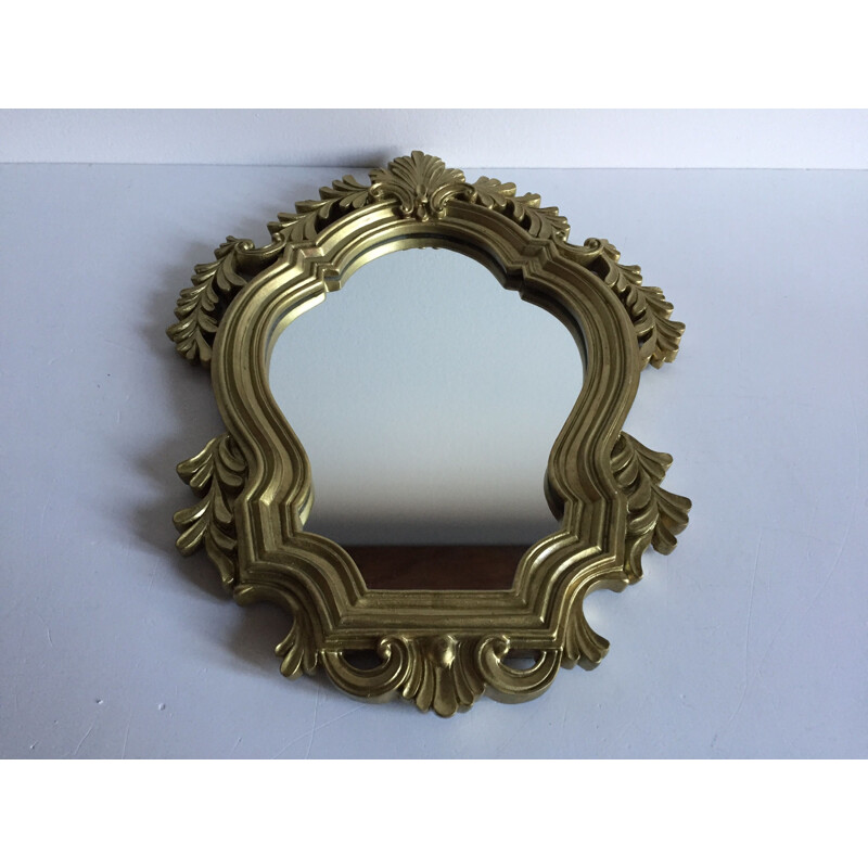 Miroir vintage Rocaille en resine dorée