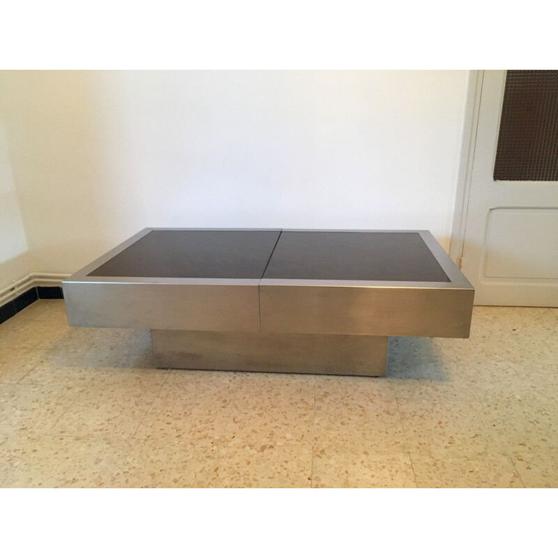 Vintage coffee table with glass top 1970s