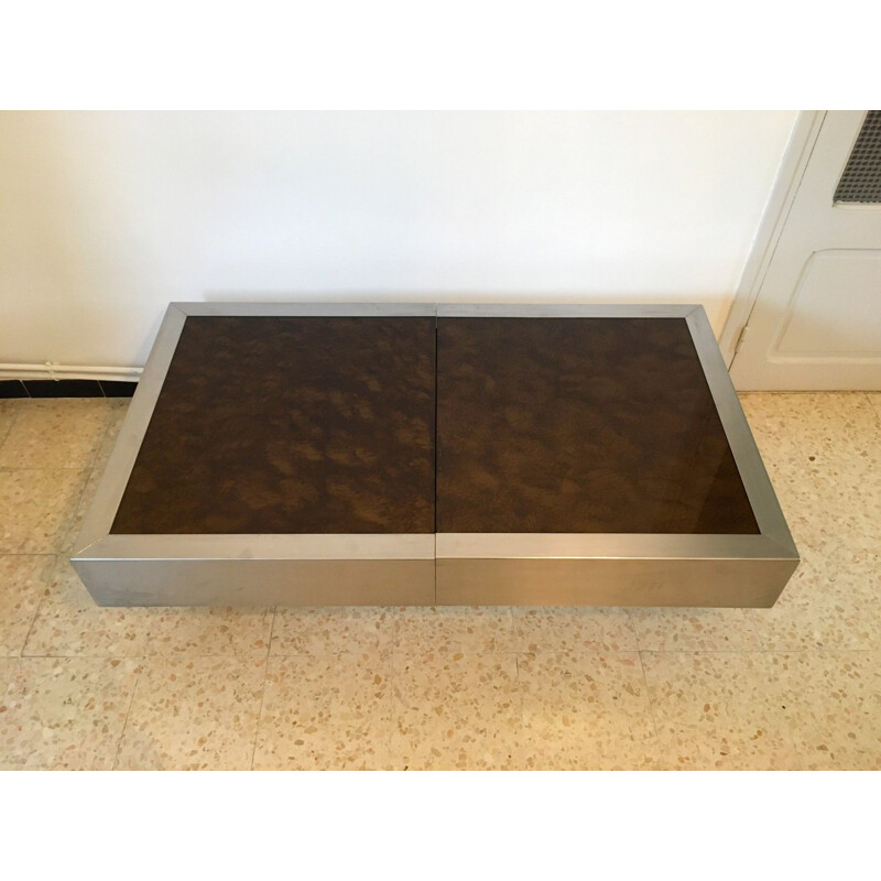 Vintage coffee table with glass top 1970s