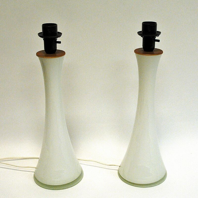 Pair of vintage White Glass tablelamp by Berndt Nordstedt for Bergboms Sweden 1960s