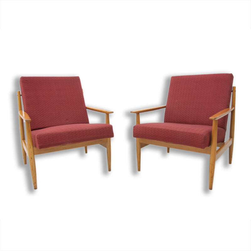 Pair of vintage beechwood armchairs by Ton, Czechoslovakia 1970