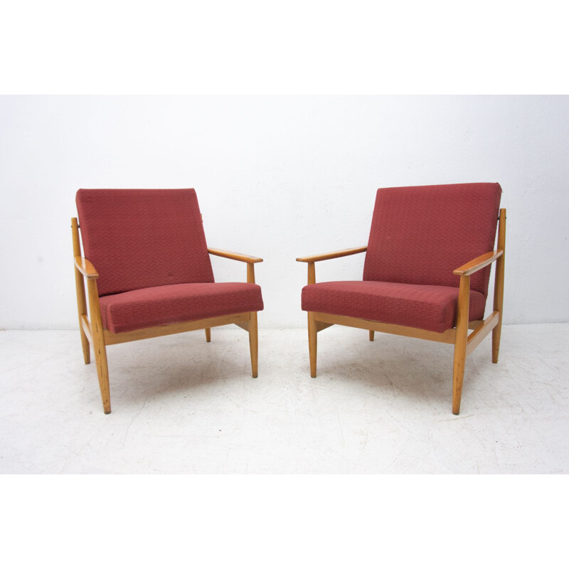 Pair of vintage beechwood armchairs by Ton, Czechoslovakia 1970
