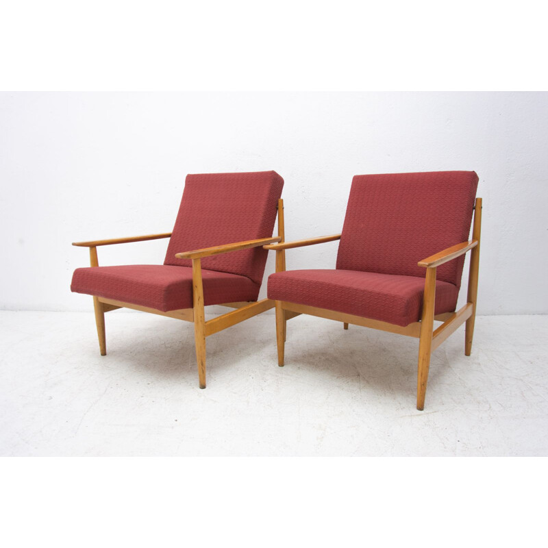 Pair of vintage beechwood armchairs by Ton, Czechoslovakia 1970