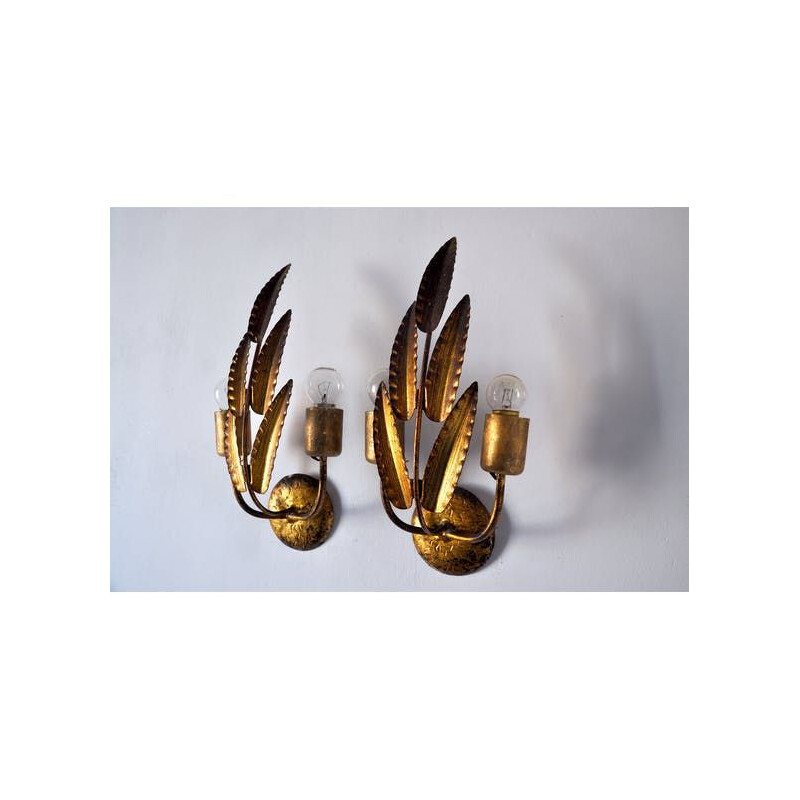 Pair of vintage gold leaf sconces