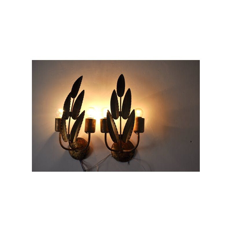 Pair of vintage gold leaf sconces