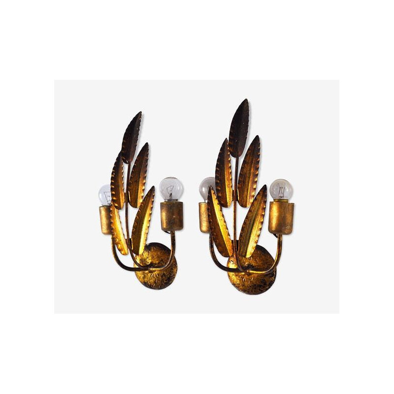 Pair of vintage gold leaf sconces