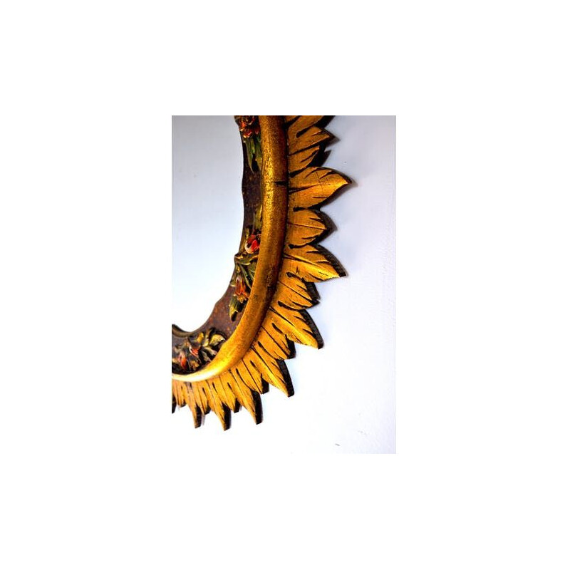 Vintage sunburst gilded wood mirror 1960s