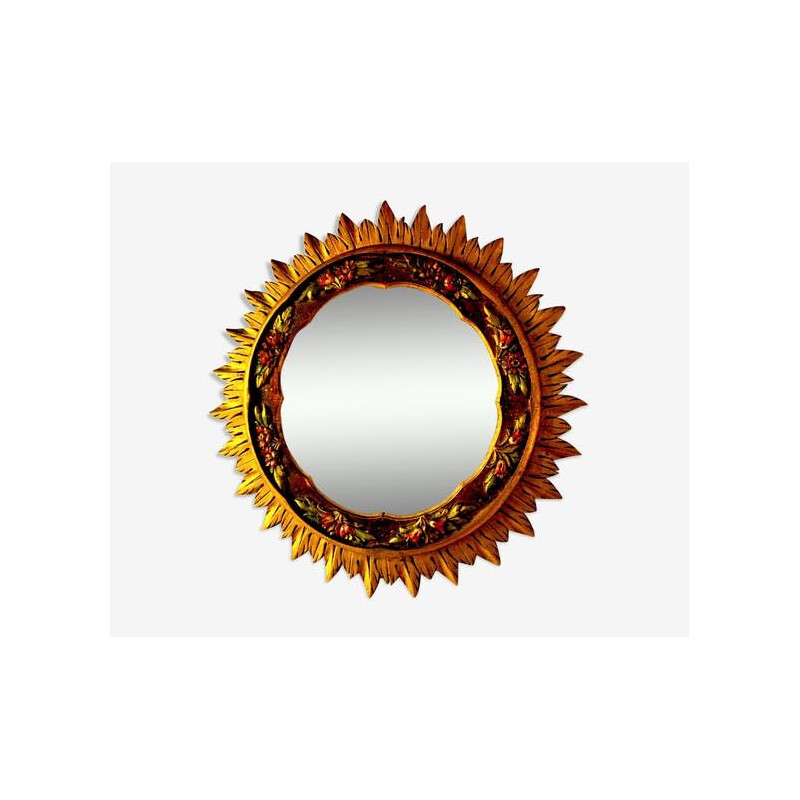 Vintage sunburst gilded wood mirror 1960s