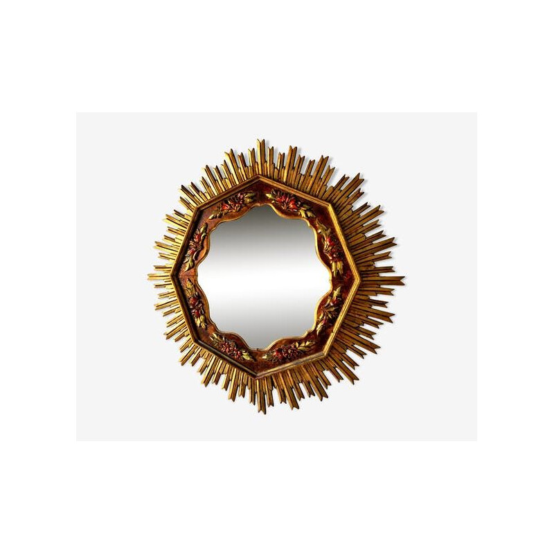 Vintage sunburst mirror in gilded wood, 1960