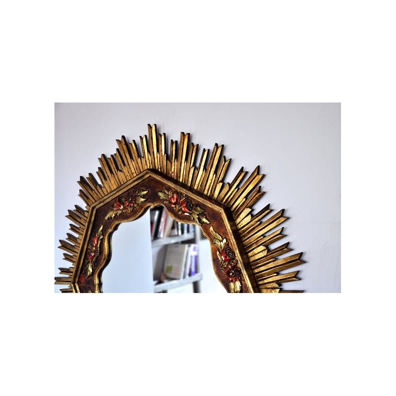 Vintage sunburst mirror in gilded wood, 1960