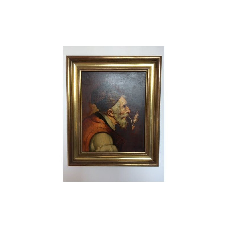 Oil on canvas vintage the man with the pipe of oller