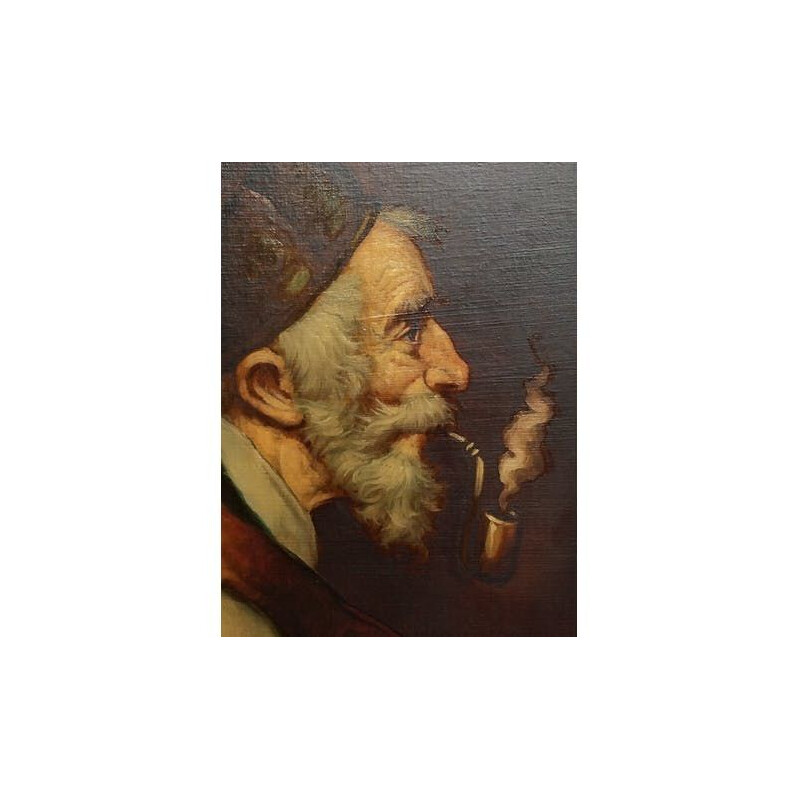 Oil on canvas vintage the man with the pipe of oller