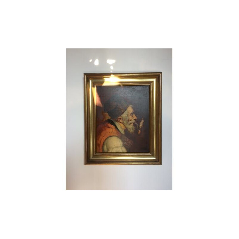 Oil on canvas vintage the man with the pipe of oller