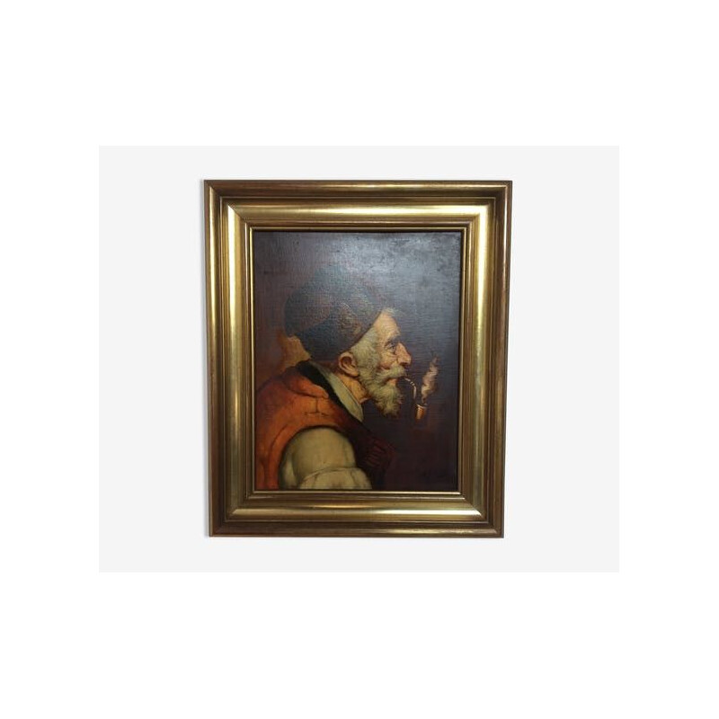 Oil on canvas vintage the man with the pipe of oller