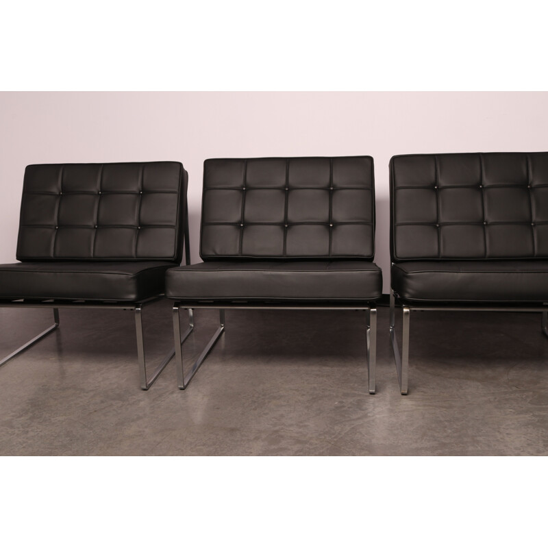 Set of 3 vintage black leather armchairs by Kho Liang Ie for Artifort, Netherlands 1960