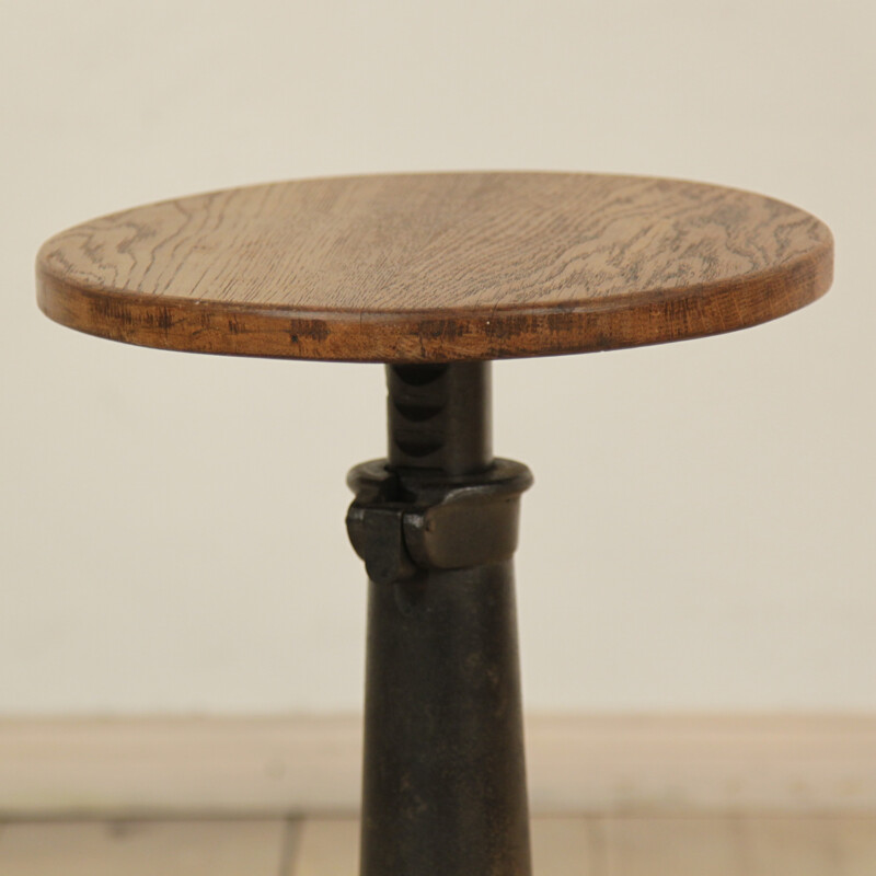 Industrial Stool in oak and metal - 1930s