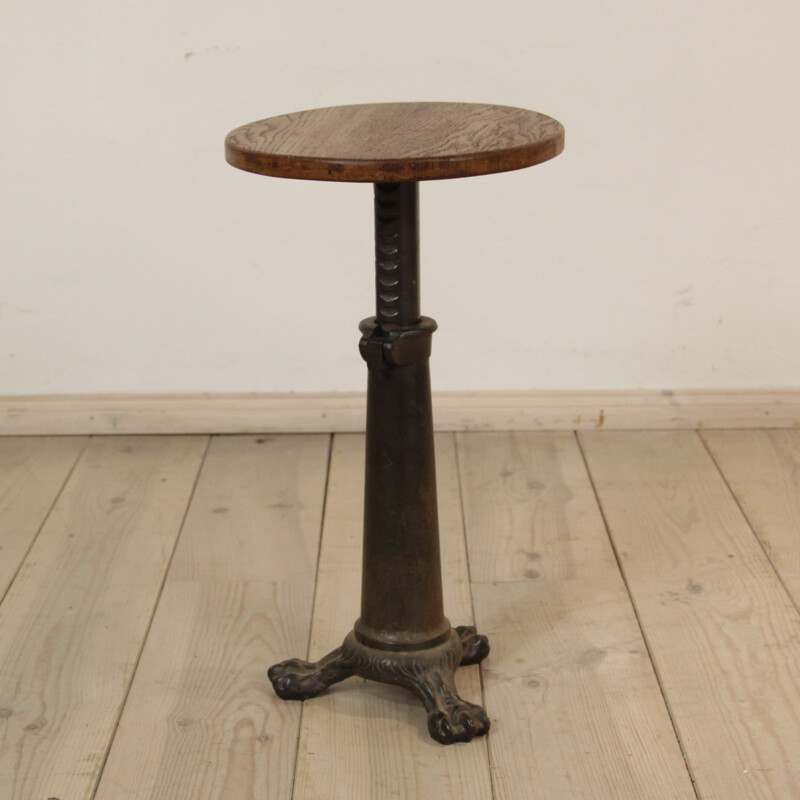 Tabouret Industriel en bois chêne et métal - 1930