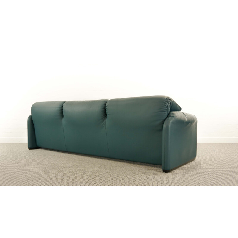 Vintage Cassina Maralunga 3-Seat Sofa by Vico Magistretti in petrol-darkgreen Leather 1973s