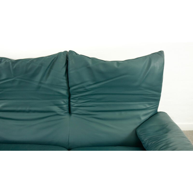 Vintage Cassina Maralunga 3-Seat Sofa by Vico Magistretti in petrol-darkgreen Leather 1973s