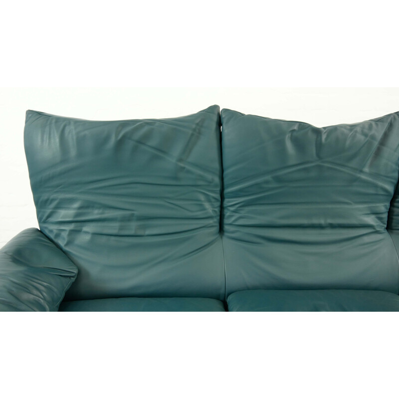 Vintage Cassina Maralunga 3-Seat Sofa by Vico Magistretti in petrol-darkgreen Leather 1973s