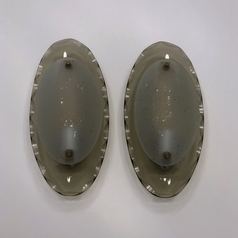 Vintage Oval curved glass sconces by Cristal Art 1960s