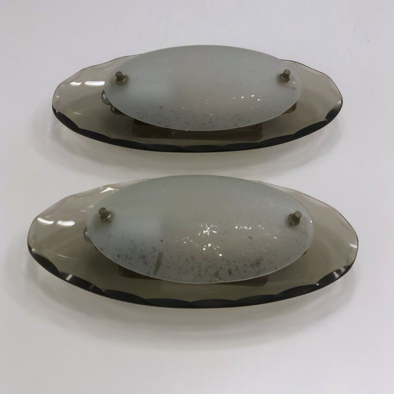 Appliques vintage ovales en verre courbé par Cristal Art 1960