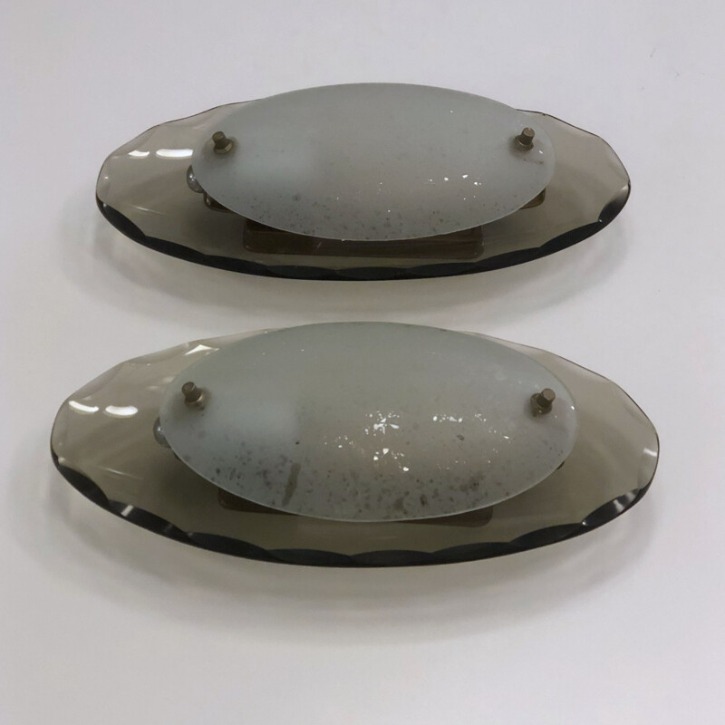 Vintage Oval curved glass sconces by Cristal Art 1960s