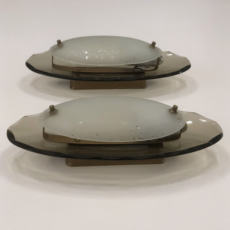 Vintage Oval curved glass sconces by Cristal Art 1960s