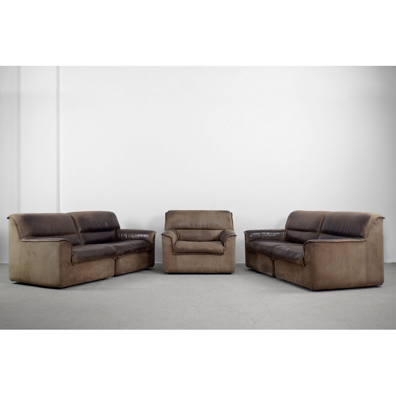 Set of 5 vintage Industrial Brown Leather Modular Sofa and Armchair by COR Sitzcomfort 1960s