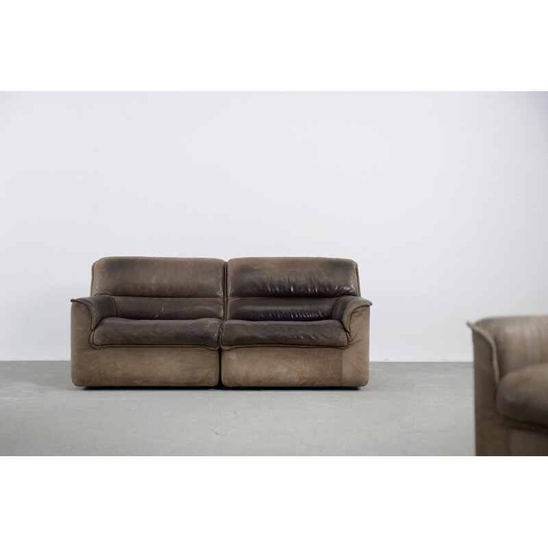 Set of 5 vintage Industrial Brown Leather Modular Sofa and Armchair by COR Sitzcomfort 1960s