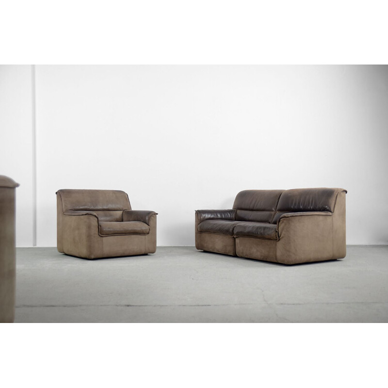 Set of 5 vintage Industrial Brown Leather Modular Sofa and Armchair by COR Sitzcomfort 1960s