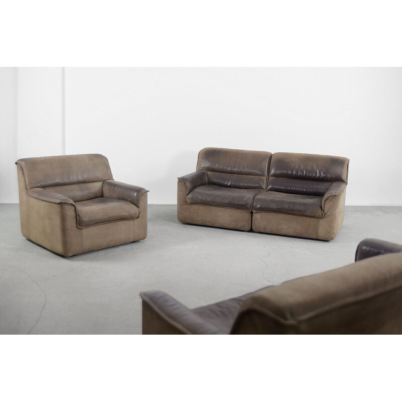 Set of 5 vintage Industrial Brown Leather Modular Sofa and Armchair by COR Sitzcomfort 1960s