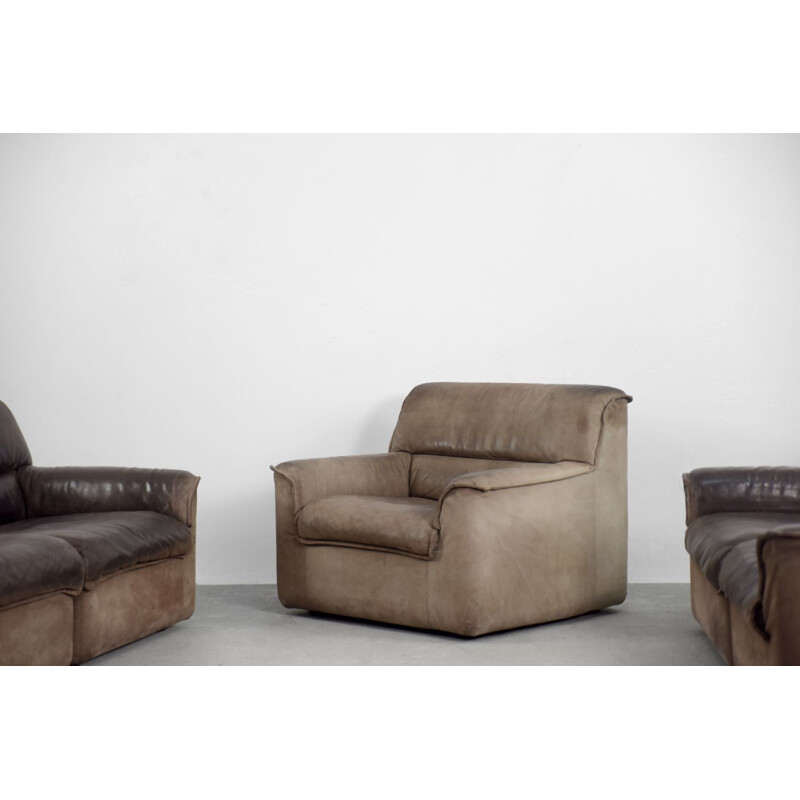 Set of 5 vintage Industrial Brown Leather Modular Sofa and Armchair by COR Sitzcomfort 1960s