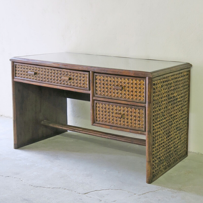 Bureau vintage en cannage 1970