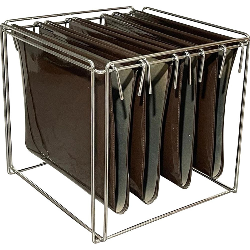 Vintage steel wire magazine rack by Max Sauze 1970s