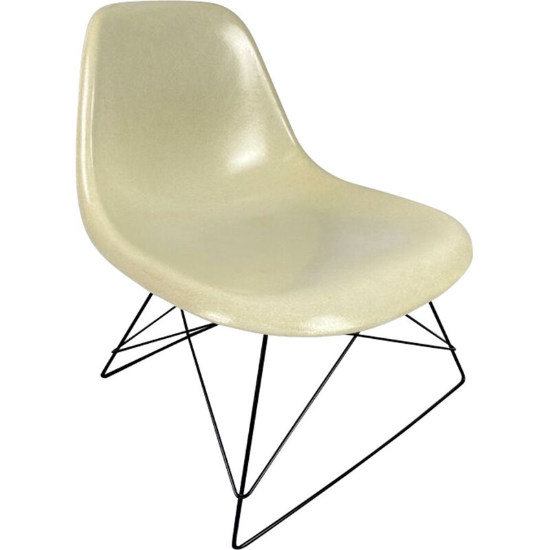 Fauteuil lounge vintage en fibre de verre blanche Charles & Ray Eames