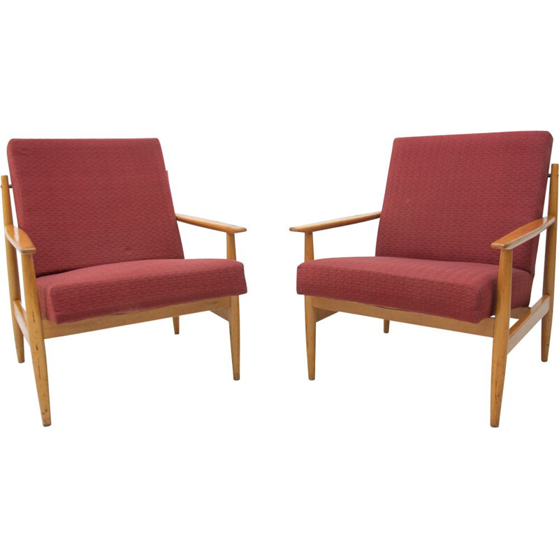 Pair of vintage beechwood armchairs by Ton, Czechoslovakia 1970