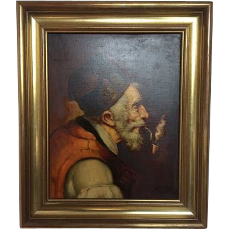 Oil on canvas vintage the man with the pipe of oller