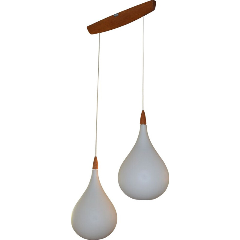 Vintage two-armed opal glass suspension by Uno and Östen Kristiansson for Luxus, Sweden 1960