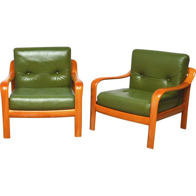 Pair of vintage Scandinavian cherry wood armchairs by Wilhelm Walter Knoll, Germany 1960