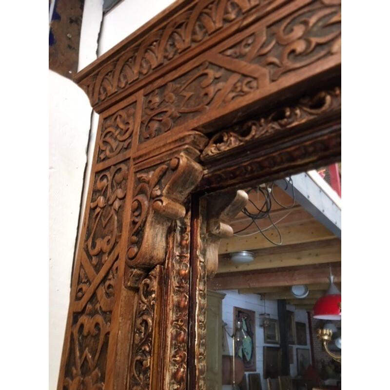 Large vintage mirror with carved wood frame 1950s