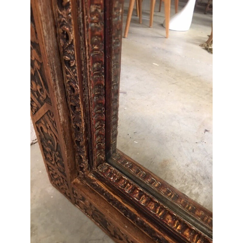 Large vintage mirror with carved wood frame 1950s