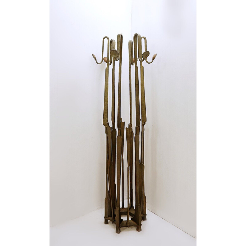 Vintage wrought iron coat rack brutalist