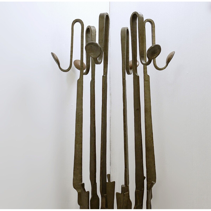 Vintage wrought iron coat rack brutalist