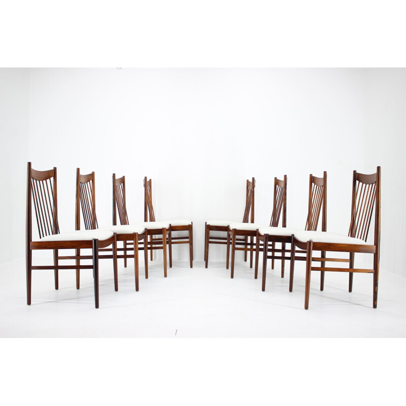 Set van 8 vintage Arne Vodder rozenhouten stoelen Denemarken 1960