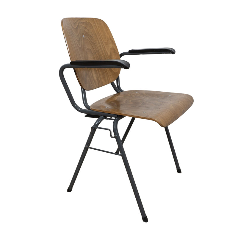 Vintage Stackable industrial chair with armrests by Kho Liang Ie